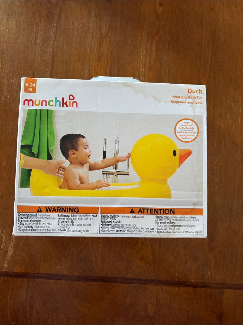 Munchkin Yellow Inflatable Duck Bath Tub with Orange Beak